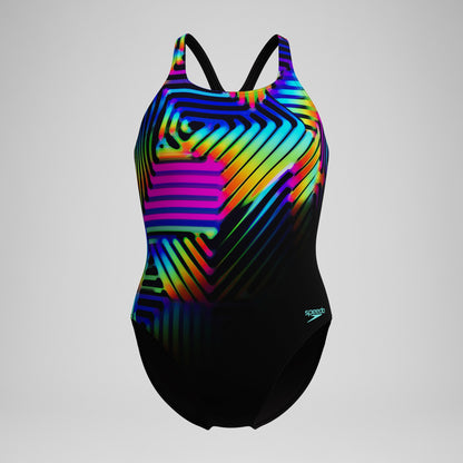 Speedo Digital Printed Medalist Swimsuit Black