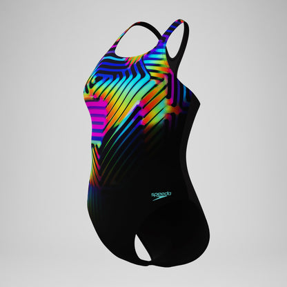 Speedo Digital Printed Medalist Swimsuit Black