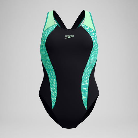 Speedo Placement Laneback Swimsuit Black/Turquoise