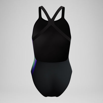 Speedo Club Training Printed Powerback Swimsuit Black/Purple