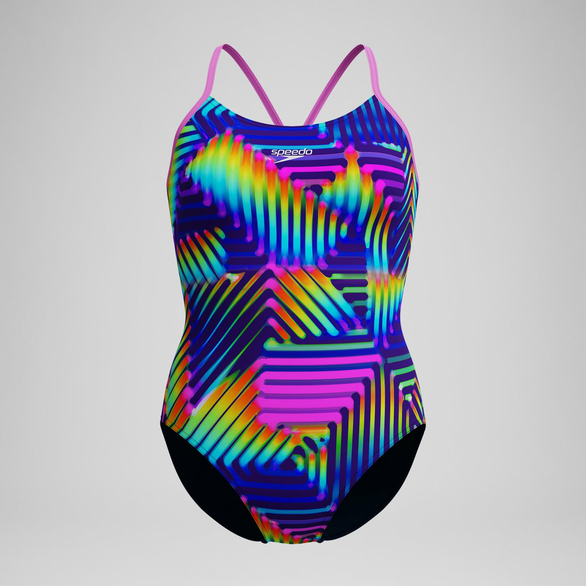 Speedo Club Training Printed Fixed Crossback Swimsuit Navy/Green