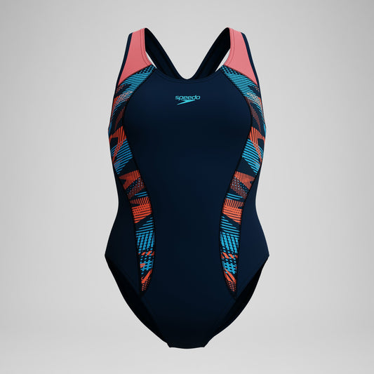 Speedo Placement Swimsuit Navy/Coral