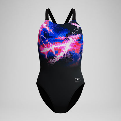 Speedo Club Training Printed Leaderback One Piece Black/Pink
