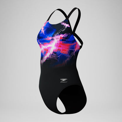 Speedo Club Training Printed Leaderback One Piece Black/Pink