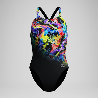 Speedo Club Training Printed Powerback Swimsuit Black