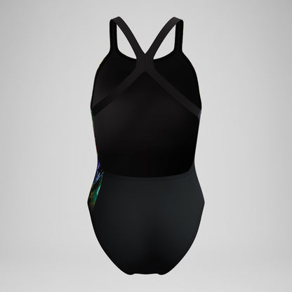 Speedo Club Training Printed Powerback Swimsuit Black