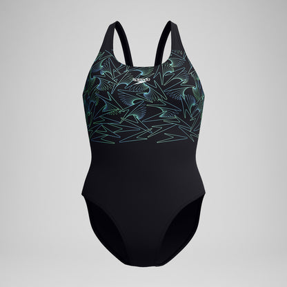 Speedo Hyperboom Placement Muscleback Swimsuit Black/Green