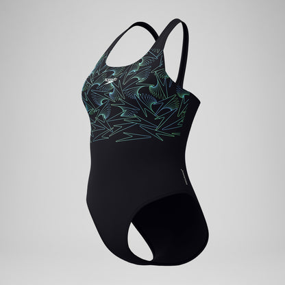 Speedo Hyperboom Placement Muscleback Swimsuit Black/Green