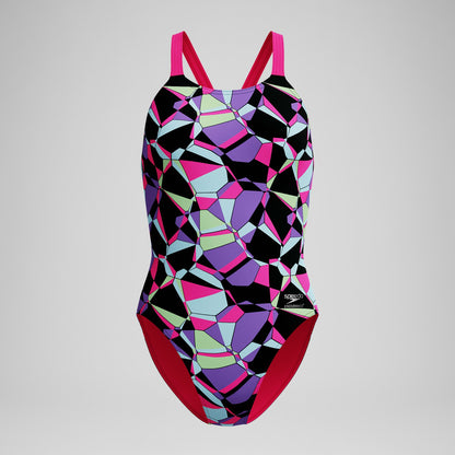 Speedo Club Training Printed Leaderback Swimsuit Black/Pink