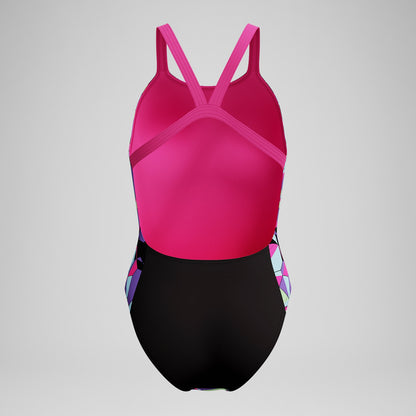 Speedo Club Training Printed Leaderback Swimsuit Black/Pink