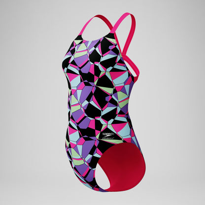 Speedo Club Training Printed Leaderback Swimsuit Black/Pink