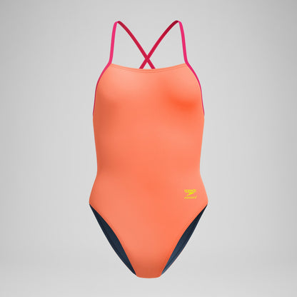 Speedo Club Training Solid Tie Back Swimsuit Orange