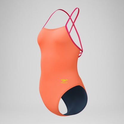 Speedo Club Training Solid Tie Back Swimsuit Orange