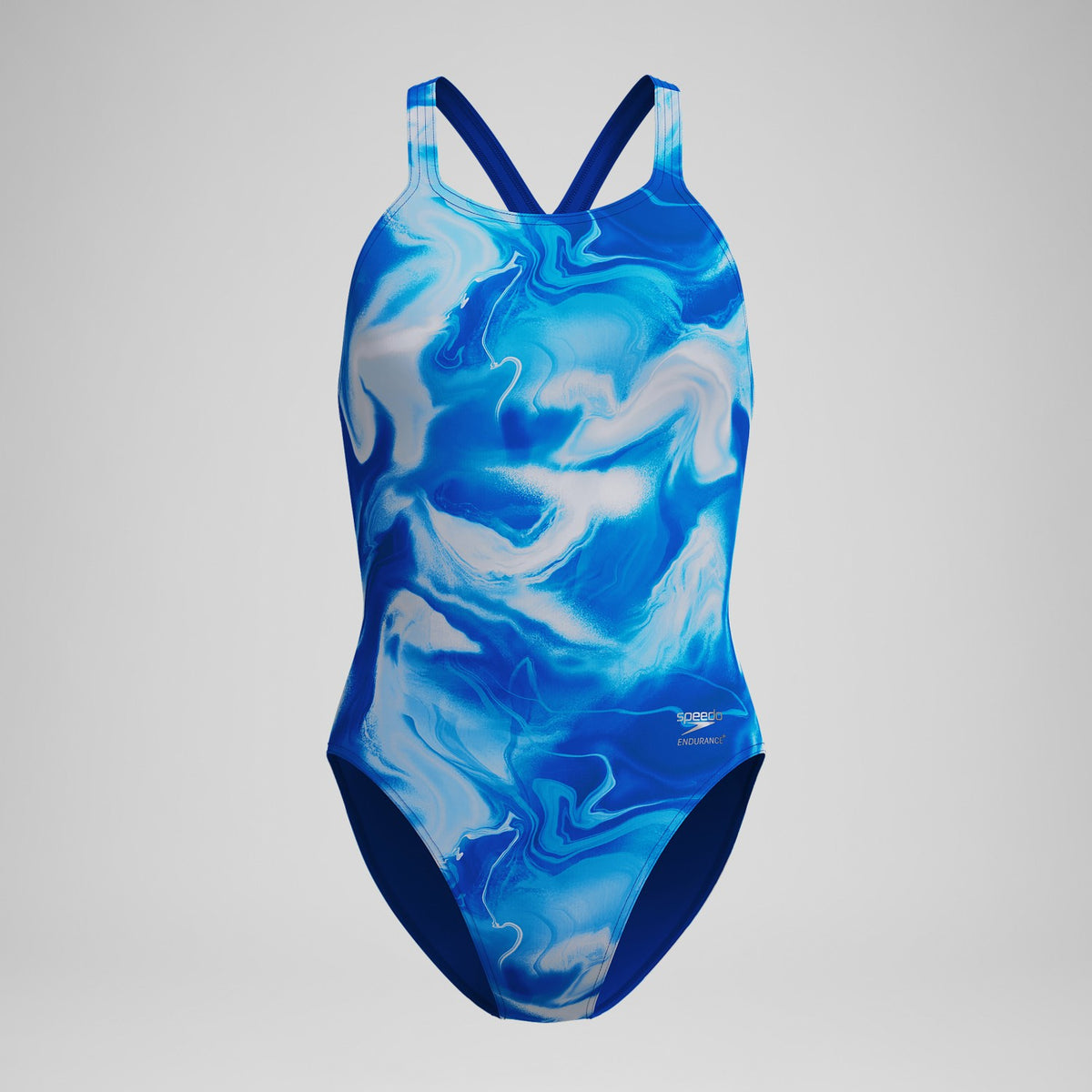 Speedo Club Training Printed Powerback Swimsuit Blue/White