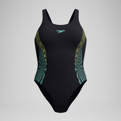 Speedo Placement Muscleback Swimsuit Black/Yellow