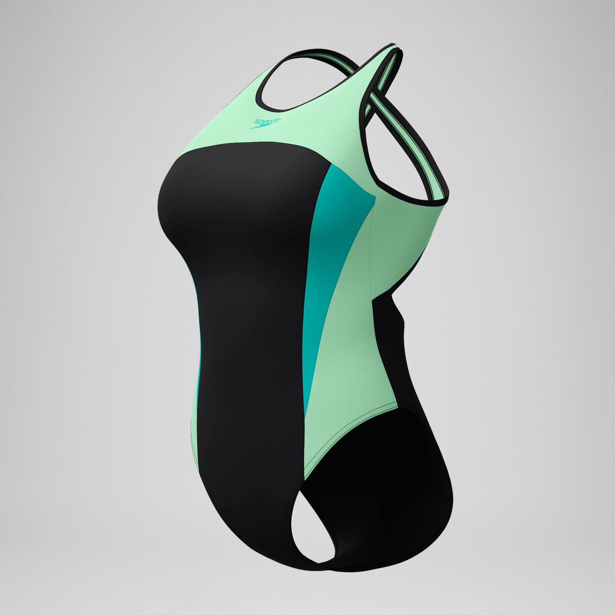 Speedo High Neck Splice Cross Back Swimsuit Black/Turquoise
