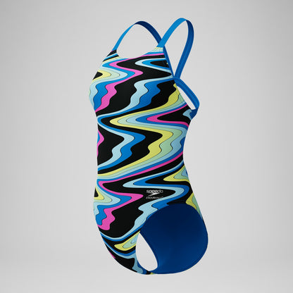 Speedo Club Training Printed Leaderback One Piece Black/Blue