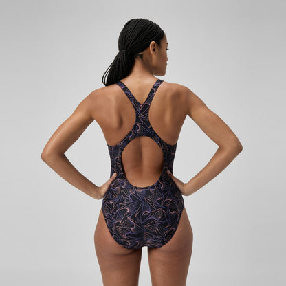 Speedo Hyperboom Medalist Allover Print Swimsuit Black/Peach