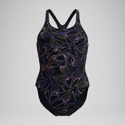 Speedo Hyperboom Medalist Allover Print Swimsuit Black/Peach