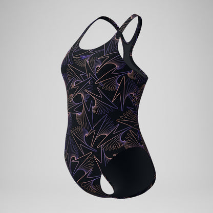 Speedo Hyperboom Medalist Allover Print Swimsuit Black/Peach