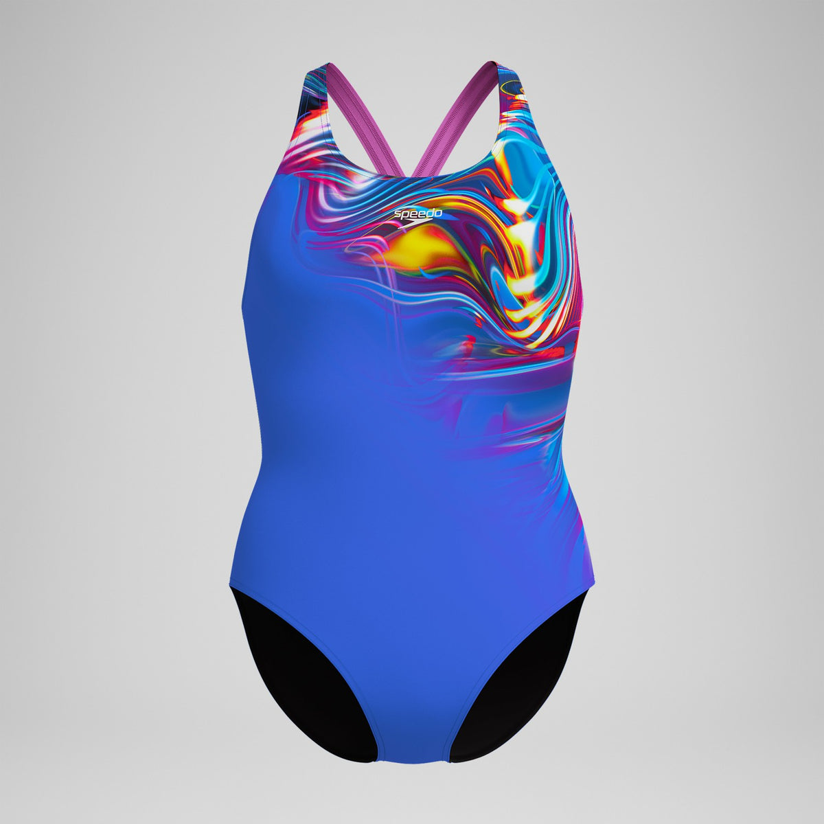 Speedo Club Training Placement Powerback Swimsuit Blue/Pink