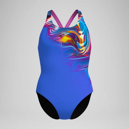 Speedo Club Training Placement Powerback Swimsuit Blue/Pink