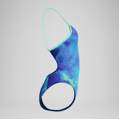 Speedo Club Training Printed Turnback Swimsuit Blue