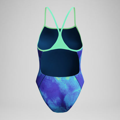 Speedo Club Training Printed Turnback Swimsuit Blue