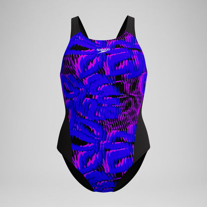 Speedo Club Training Printed Recordback Swimsuit Black/Blue