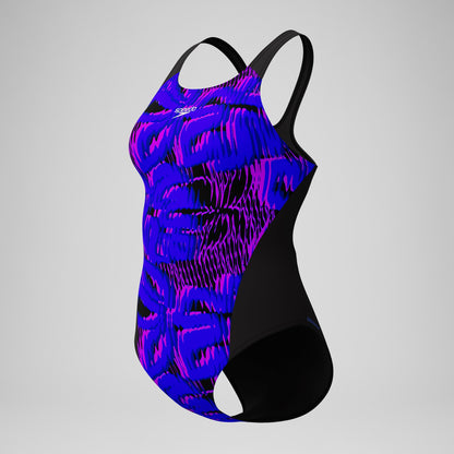 Speedo Club Training Printed Recordback Swimsuit Black/Blue