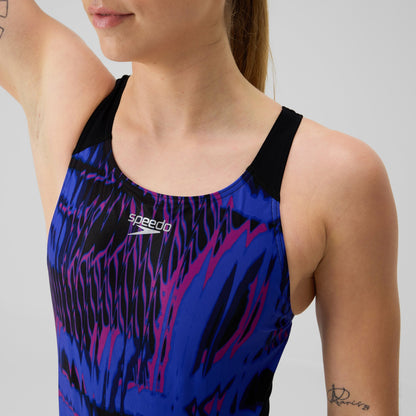 Speedo Club Training Printed Recordback Swimsuit Black/Blue