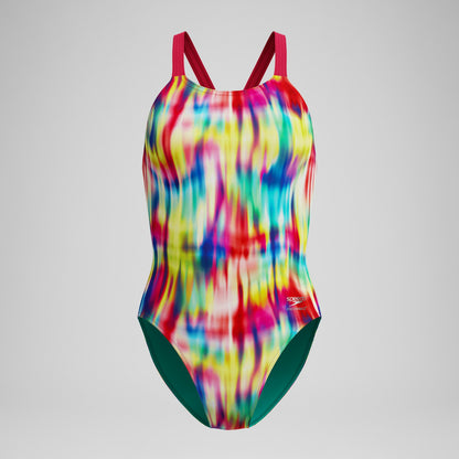 Speedo Club Training Printed Leaderback Swimsuit Red/Yellow
