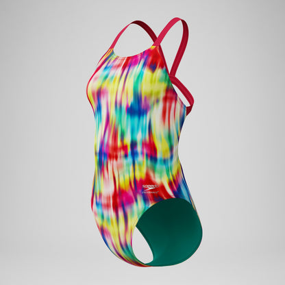 Speedo Club Training Printed Leaderback Swimsuit Red/Yellow