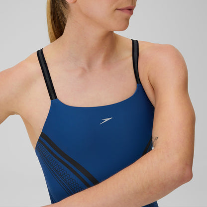 Speedo V Class Printed Active Back Swimsuit Blue