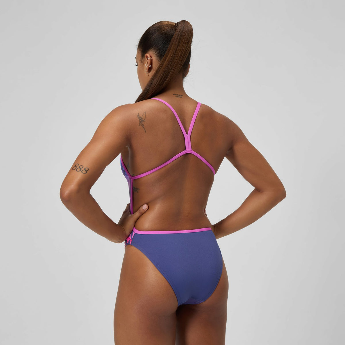 Speedo Club Training Placement V Back Swimsuit Pink/Blue