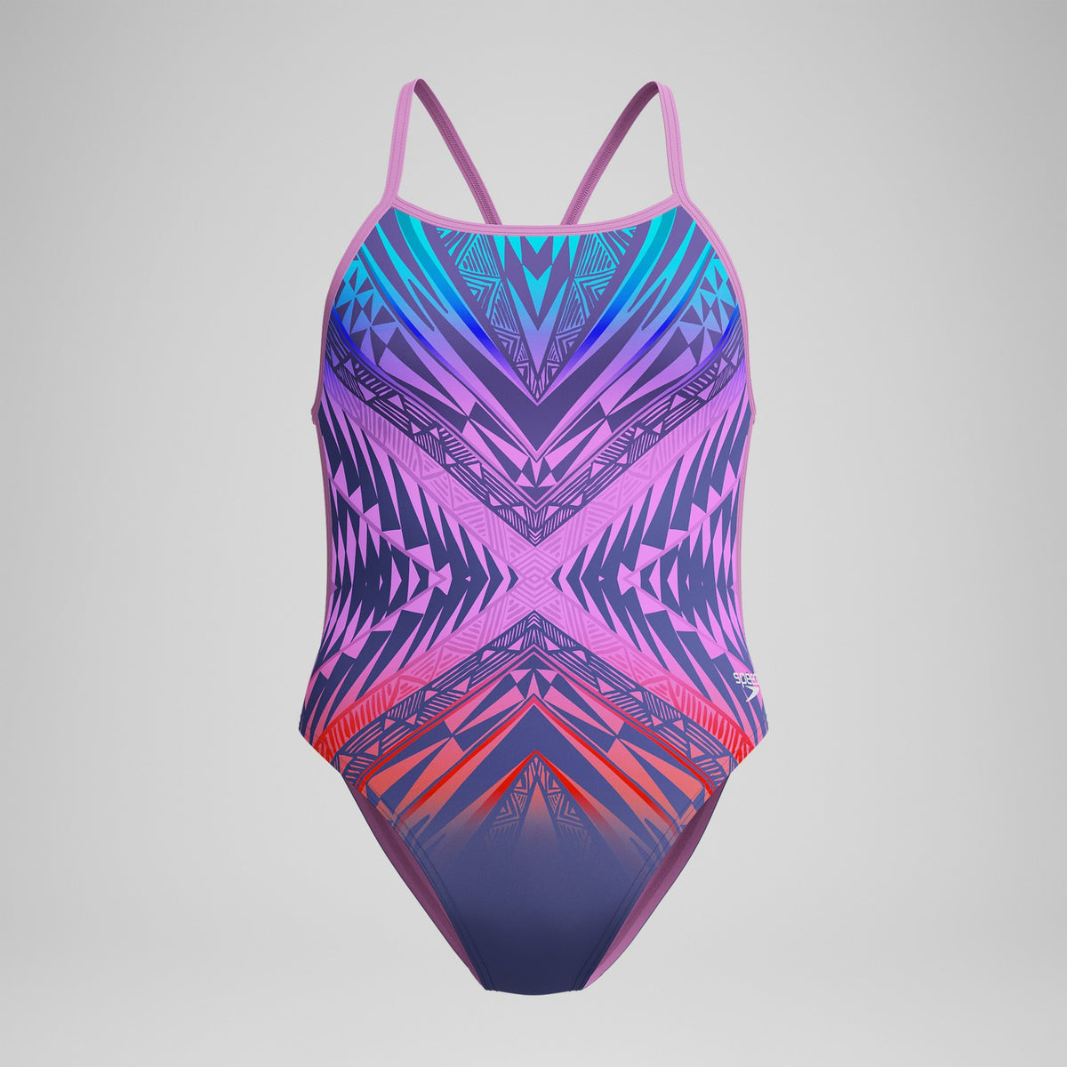 Speedo Club Training Placement V Back Swimsuit Pink/Blue