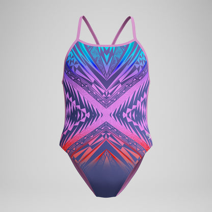 Speedo Club Training Placement V Back Swimsuit Pink/Blue