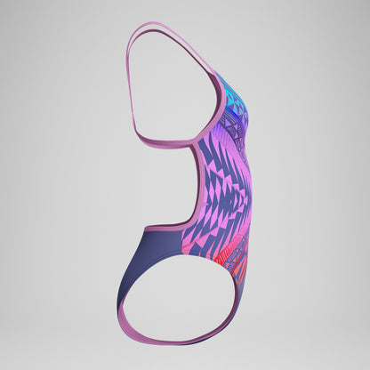 Speedo Club Training Placement V Back Swimsuit Pink/Blue