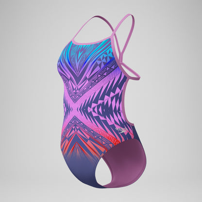 Speedo Club Training Placement V Back Swimsuit Pink/Blue