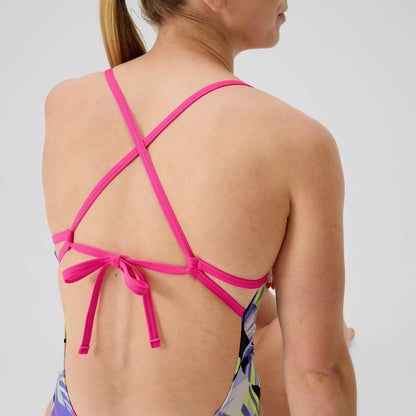 Speedo Club Training Printed Tie Back Swimsuit Purple/Pink