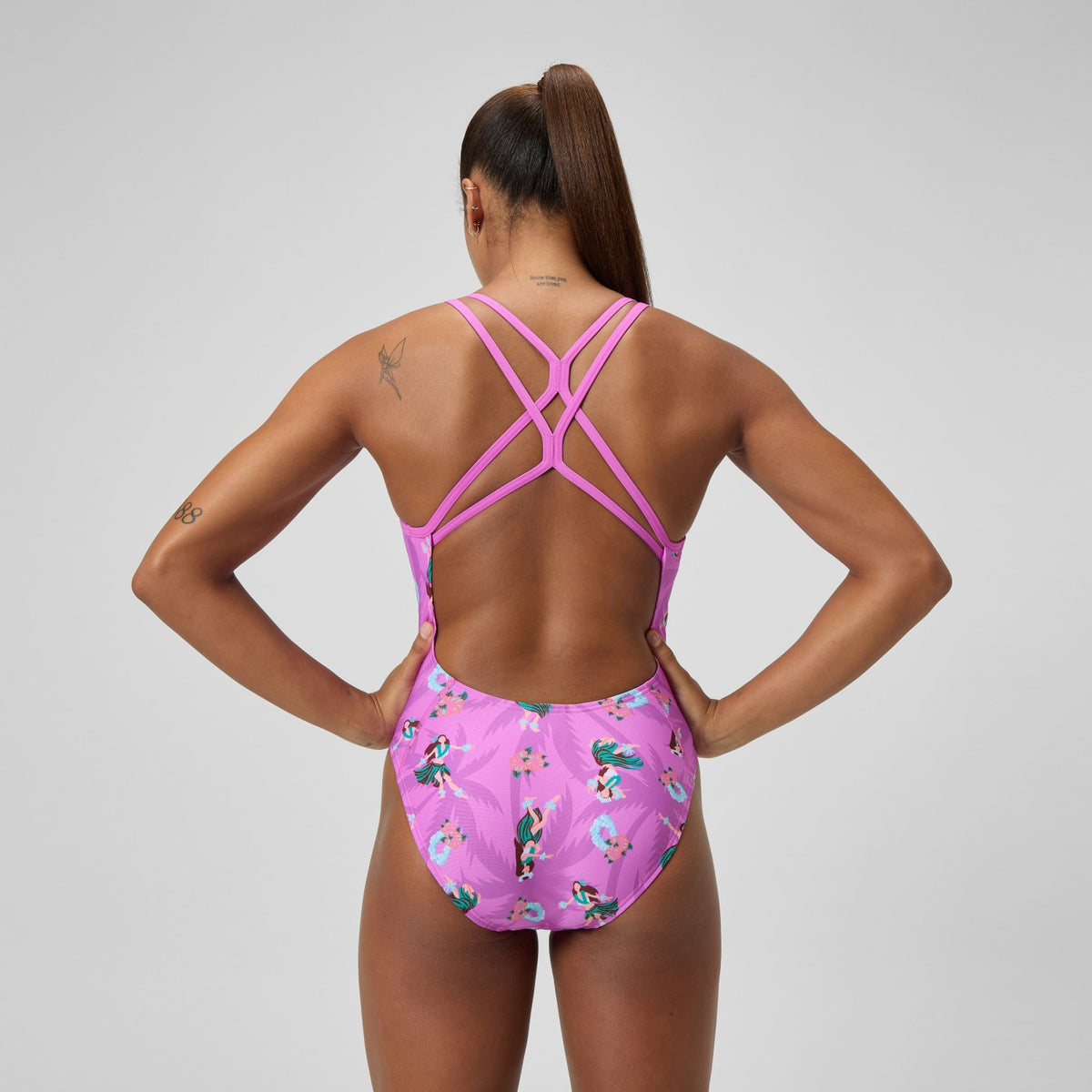 Speedo Club Training Printed Starback Swimsuit Pink/Green