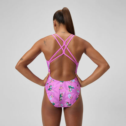 Speedo Club Training Printed Starback Swimsuit Pink/Green