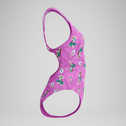 Speedo Club Training Printed Starback Swimsuit Pink/Green