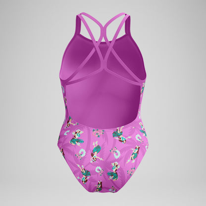 Speedo Club Training Printed Starback Swimsuit Pink/Green