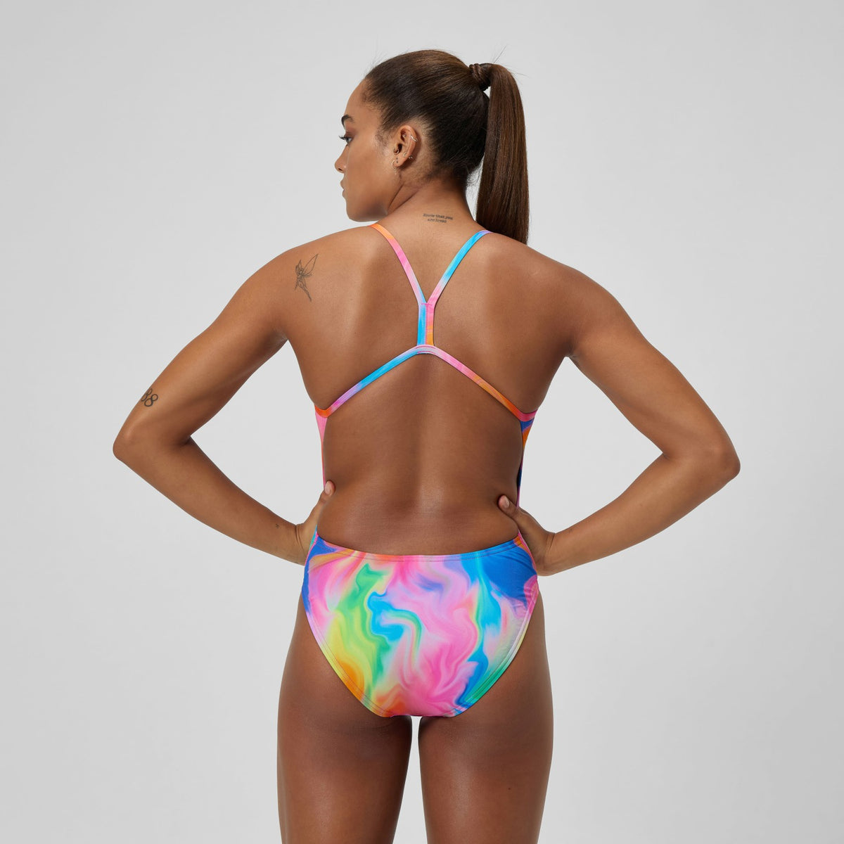 Speedo Club Training Printed V Back Swimsuit Pink/Yellow
