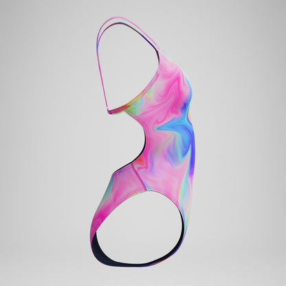 Speedo Club Training Printed V Back Swimsuit Pink/Yellow