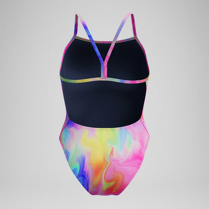 Speedo Club Training Printed V Back Swimsuit Pink/Yellow