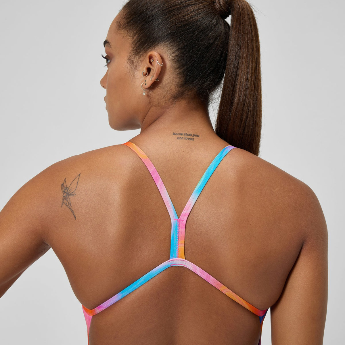 Speedo Club Training Printed V Back Swimsuit Pink/Yellow