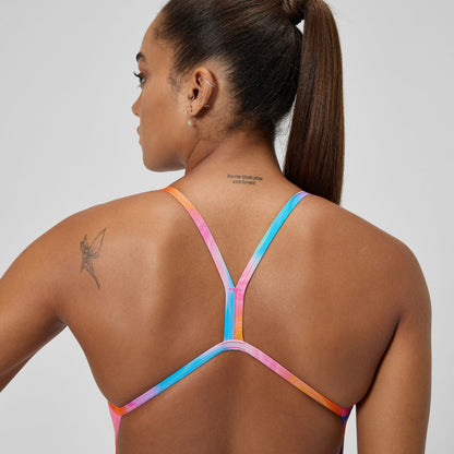 Speedo Club Training Printed V Back Swimsuit Pink/Yellow